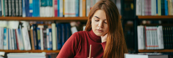 Student in the library